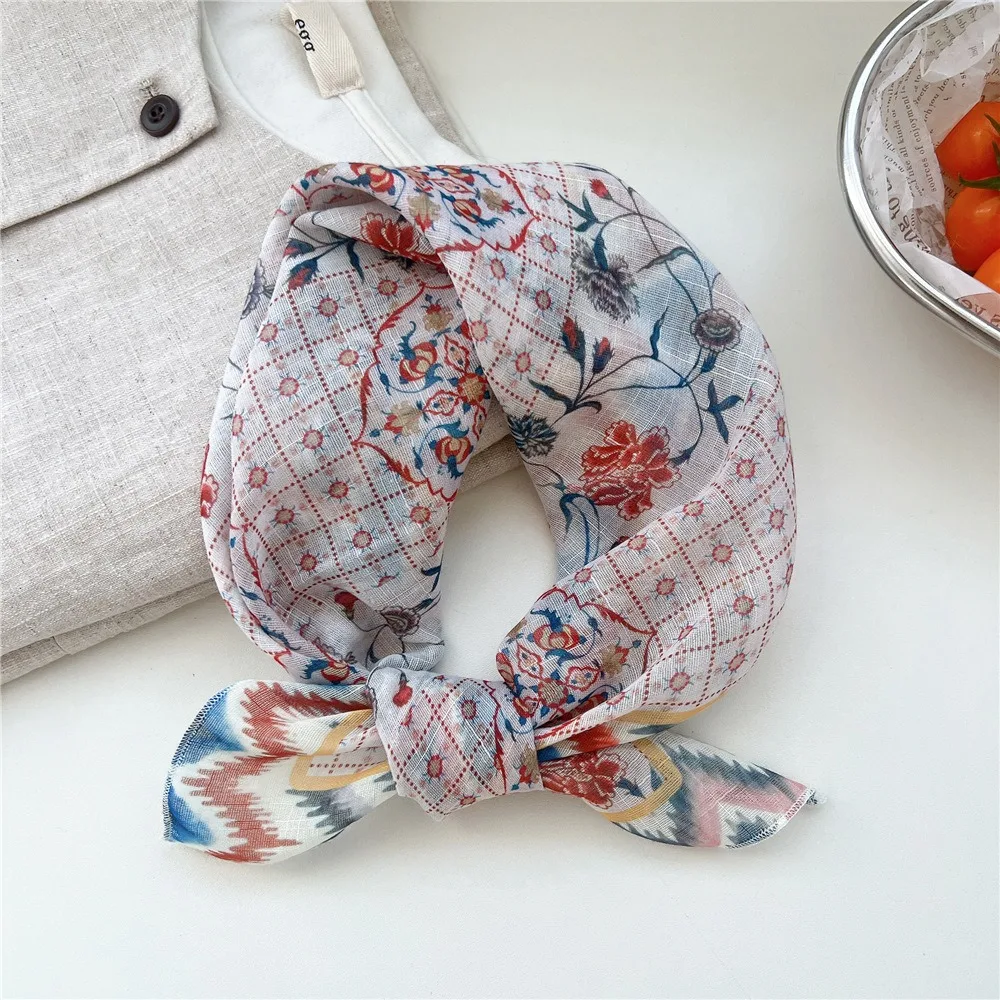 

All-match Cashew Small Square Scarf Floral Blue White Printed Silk Scarf Scarf Hair Band Flower Square Handkerchief Female