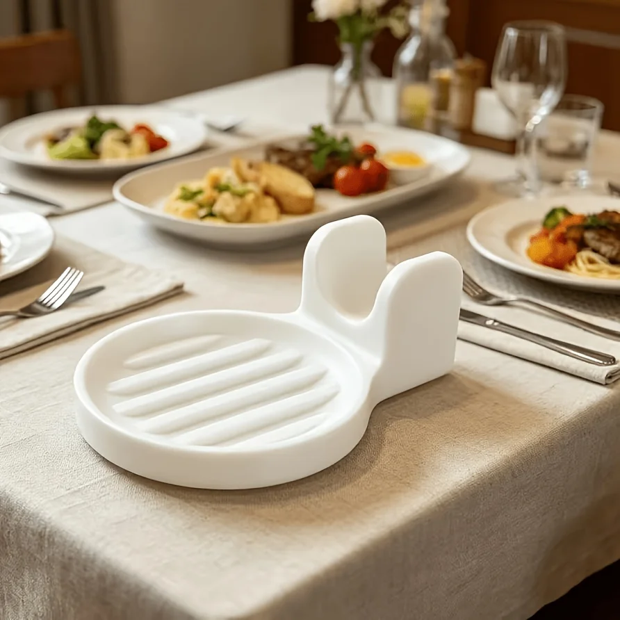 Kitchen Spoon Rest Pot Lid Holder Heat Resistant Silicone Spatula Holder Drain Tray Cooking Utensil Storage Rack Kitchen Gadget