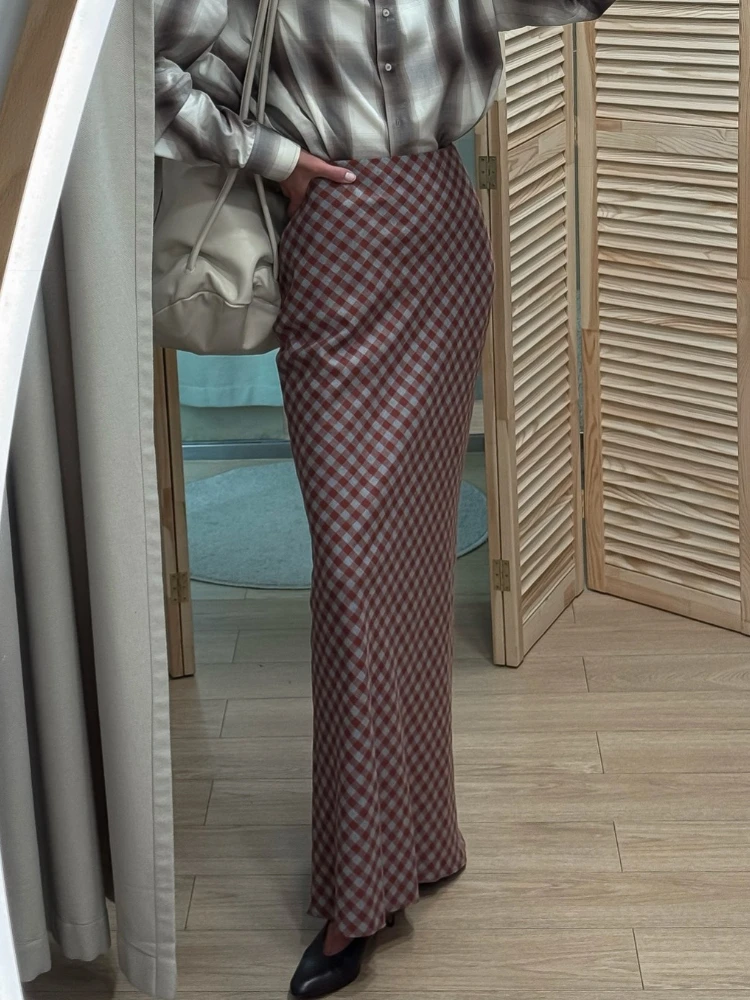 

Tossy Fashion Plaid Printing Maxi Skirt Women Commuting High Waist Slim Contrast Patchwork Women's Mermaid Maxi Skirt 2026 New