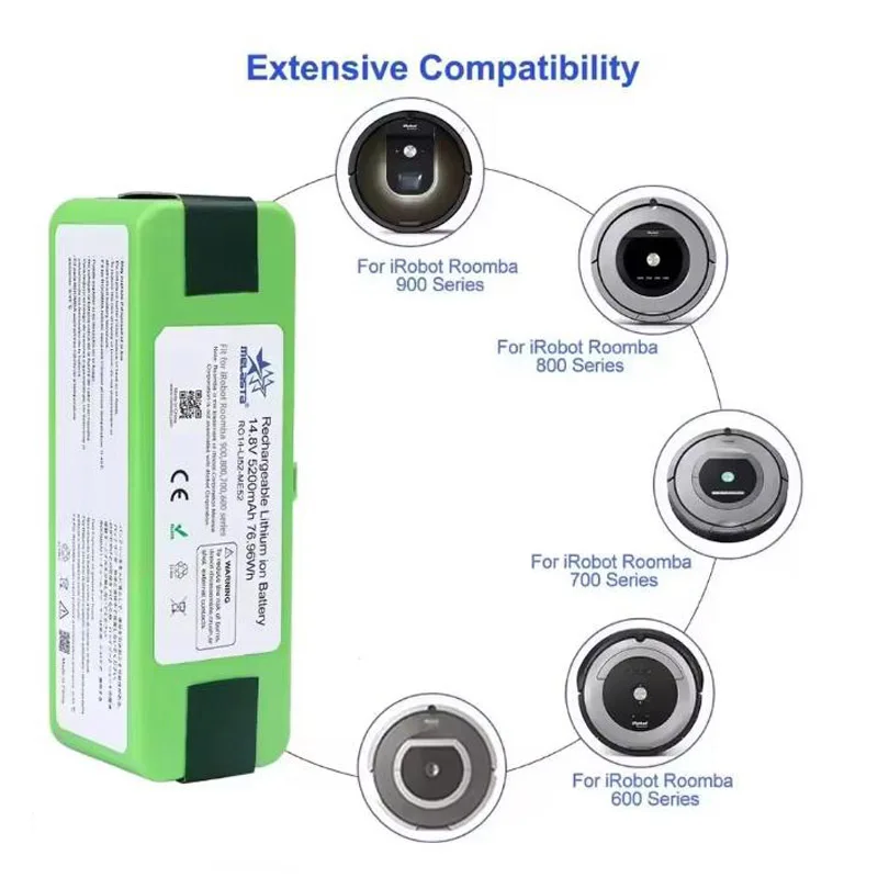 14.8V 5.2Ah بطارية ليثيوم أيون ل iRobot Roomba 900 Series 980 985 981 960 961 964 966 970 895 896 886 871 760 776 696 691 671 616
