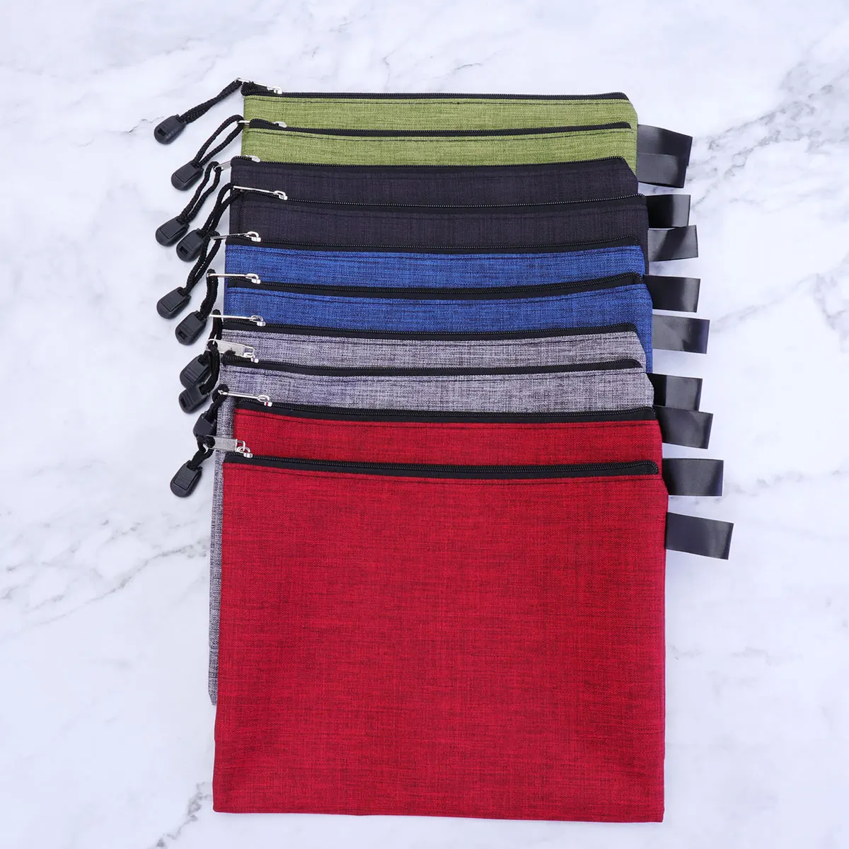10Pcs Oxford Cloth File Zipper Bag Waterproof Office File Pouch Portable Storage Stationery Colorful Random A6