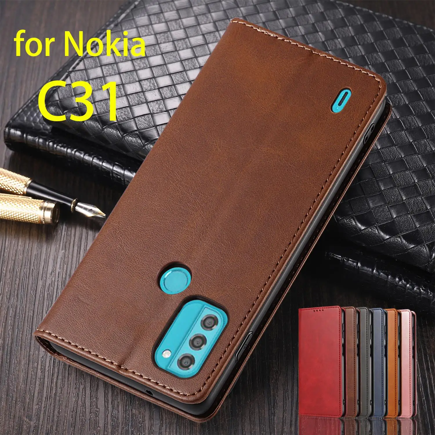 Funda de cuero para Nokia C31 C 31 tarjetero funda de atracción magnética funda tipo billetera con tapa para Nokia C31 Capa Fundas Coque