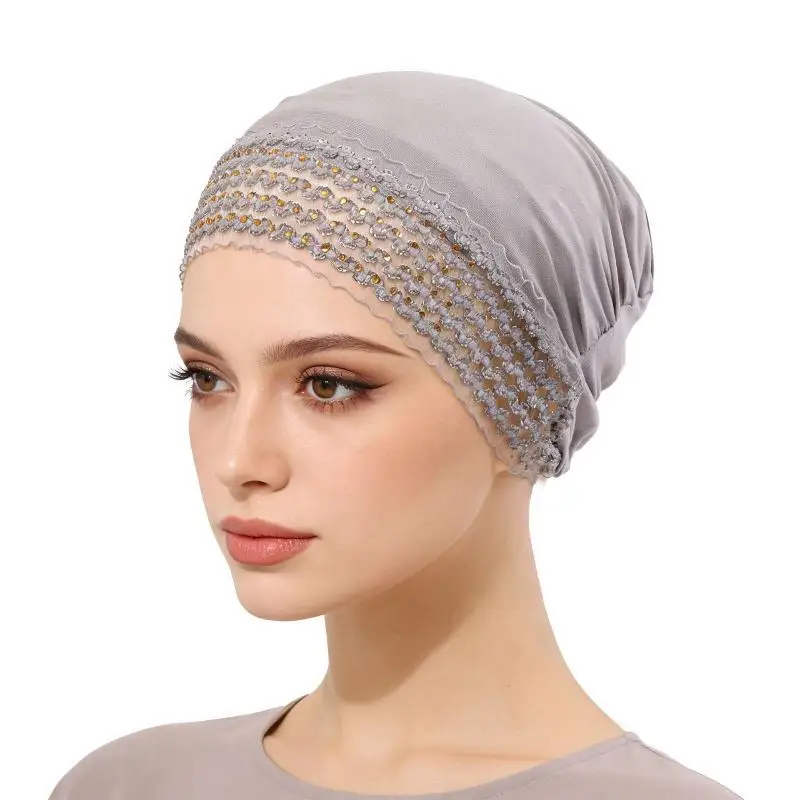 Damen-Hijab mit Spitze vorne, elastisch, weich, atmungsaktiv, Haarabdeckung, täglicher Chemo-Kopftuch – Detail 5