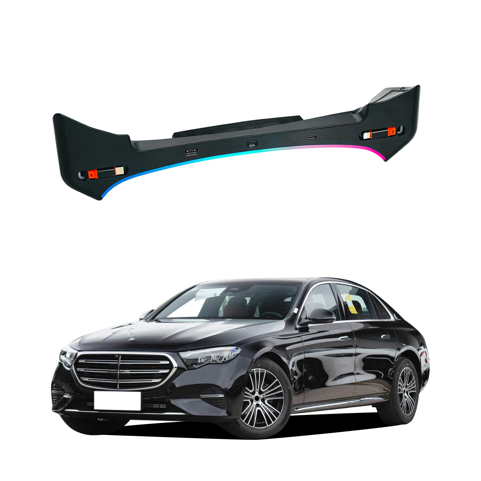 For Mercedes E Class W214 2024 2025 2026 Center Console Charging Dock 27W Fast USB Hub Ambient Light 64 Color LED Adapter