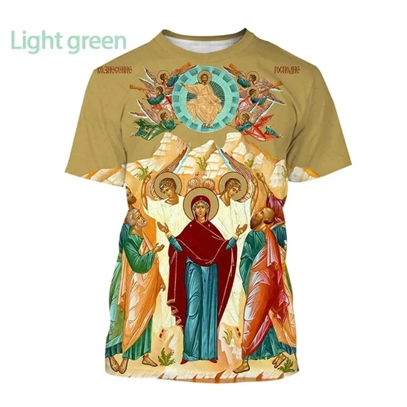 Newest About Jesus Love Everyone Christian 3D Graphic T Shirts Virgin Mary God Bless You Casual Short-sleeved Unisex T-shirt Top