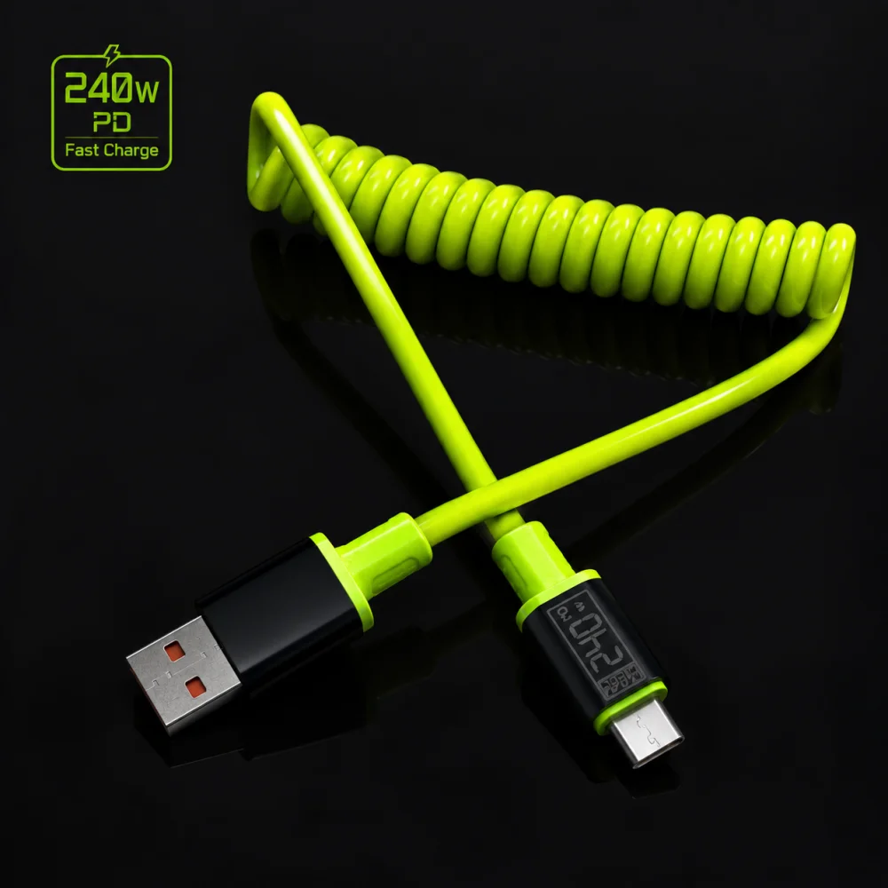 240W Typ-C-auf-Typ-C-Schnellladekabel, universelles, spiralförmiges, teleskopisches USB-Kabel, 6A USB-C-Kabel für Xiaomi, iPhone, Samsung – Detail 18