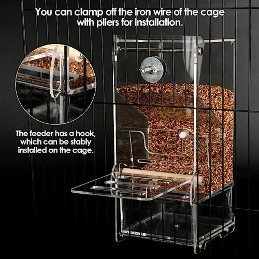 【Spot goods】No Mess Bird Feeder Automatic Thickened Bird Seed Food Container Transparent Acrylic Parrot Food Holder with Stand view 5