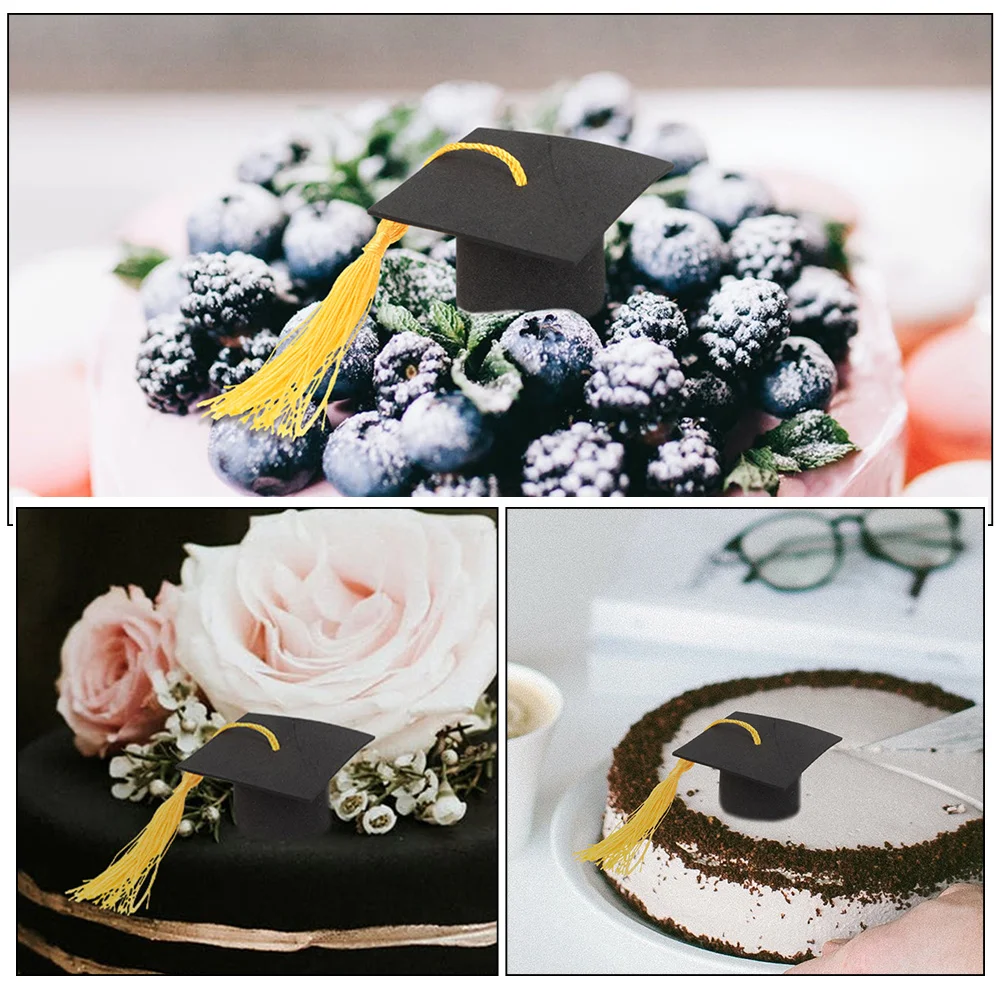 12 Pcs Cake Decoration 2024 Graduation Cupcake Toppers Cap Decors Tassel Decorations