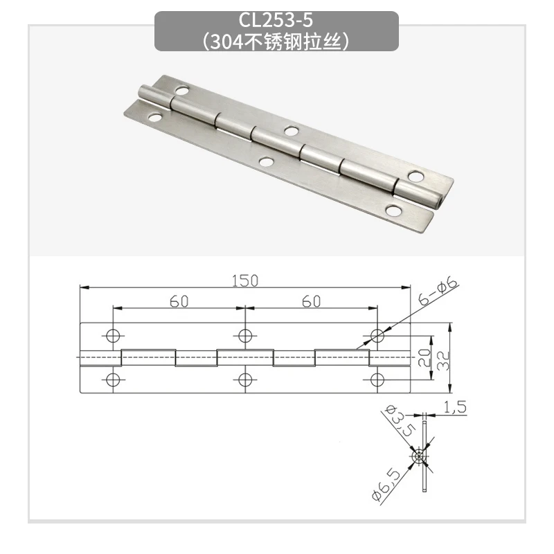 Fabriekspeld CL253-5304 Roestvrij Staal, Gatafstand 60*60*20 Langwerpige, Smalle Zijrij Scharnier