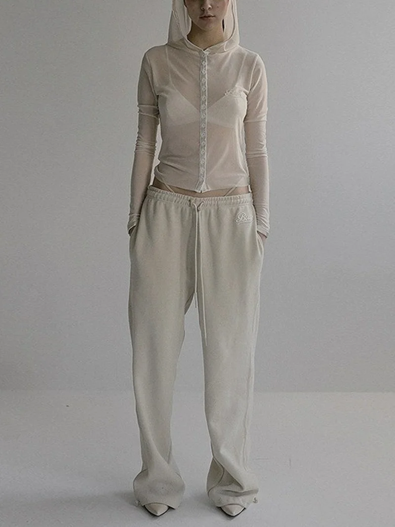 

American Sle Long Sports Pants Women Casual Dstring Sweatpants Hot Girl Straight Leg Pants l Waist Long Trousers