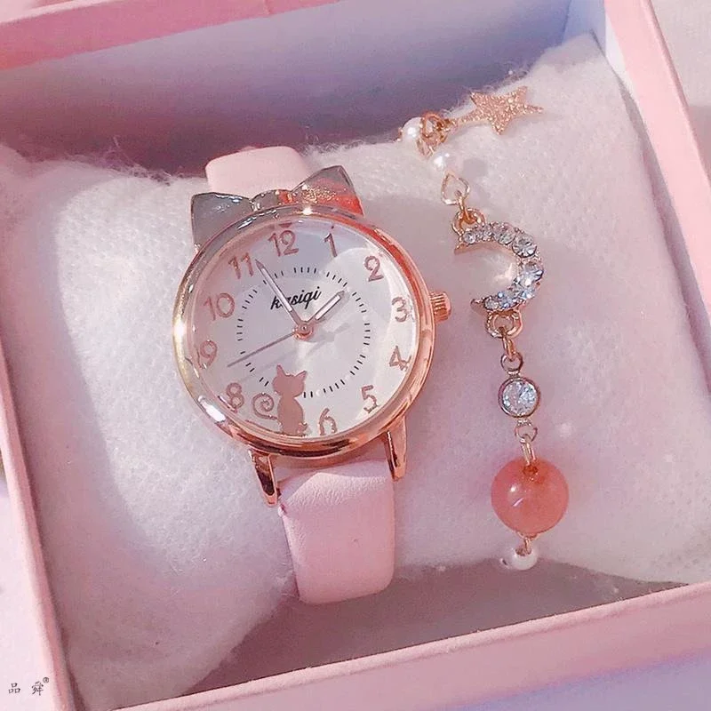 Women's Watch, Cute Cat Quartz Watch, Simple Hundred Leather Strap