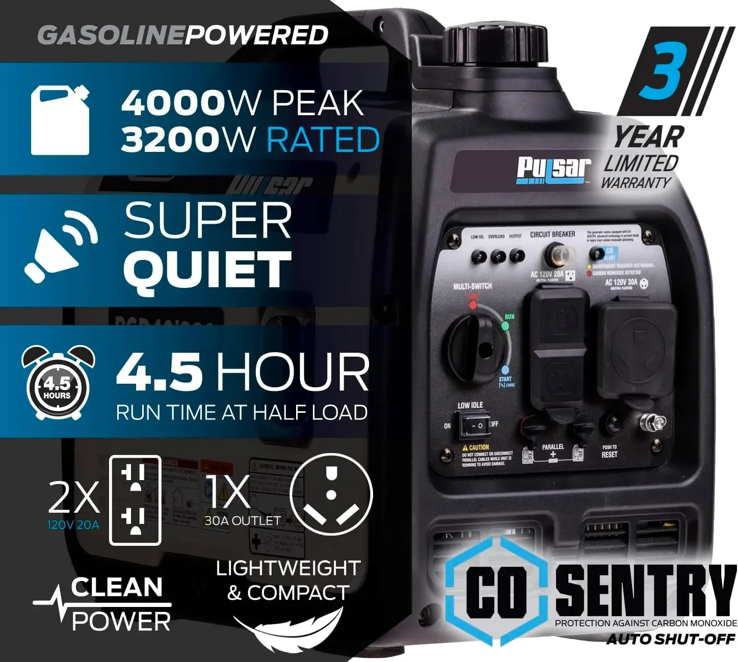 Ultra Light Quiet 4000W Portable Gas Inverter Generator 51 lbs Extreme light weight 12oz gas tank 3200W Rated