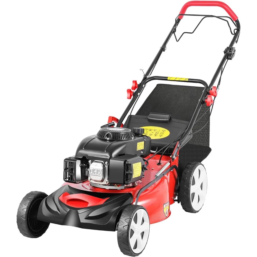 20In Gas Lawn Mower Self Propelled, 4 Stroke 6Hp Gas Push Lawn Mower, 140cc Gas Mower 8 Adjustable Heights, 1.6L Big Fuel Tank