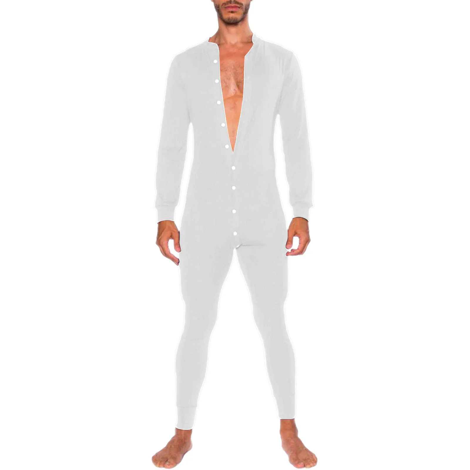 Mens Undershirts Onesies Sleepwear Long Sleeve Button Causal Jumpsuits Leggings Wrestling Singlets Bodysuits Leotard One-piece