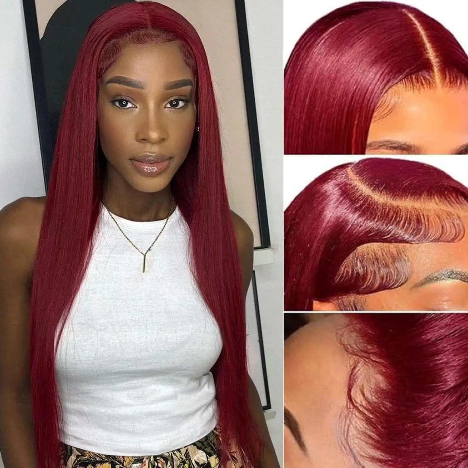 99J Burgundy Straight Body Wave 13x6 HD Transparent Lace Front Remy Brazilian Human Hair Wig Pre Plucked 200 250 Density Straight Body Wave 13x4 Lace Frontal Wigs for Women Ready to Wear On Clearance Sale Pre Plucked Black Wig Party Work Daily
