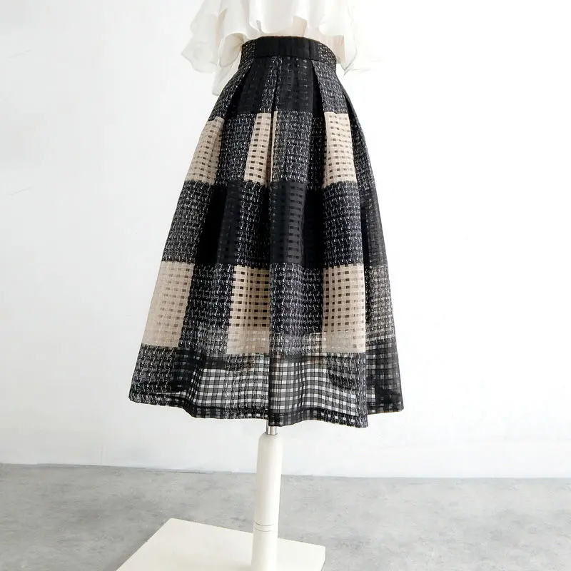 

Новая осенняя клетчатая женская весенняя юбка средней длины с высокой талией в стиле ретро, повседневная классическая модная утягивающая длинная корейская юбка