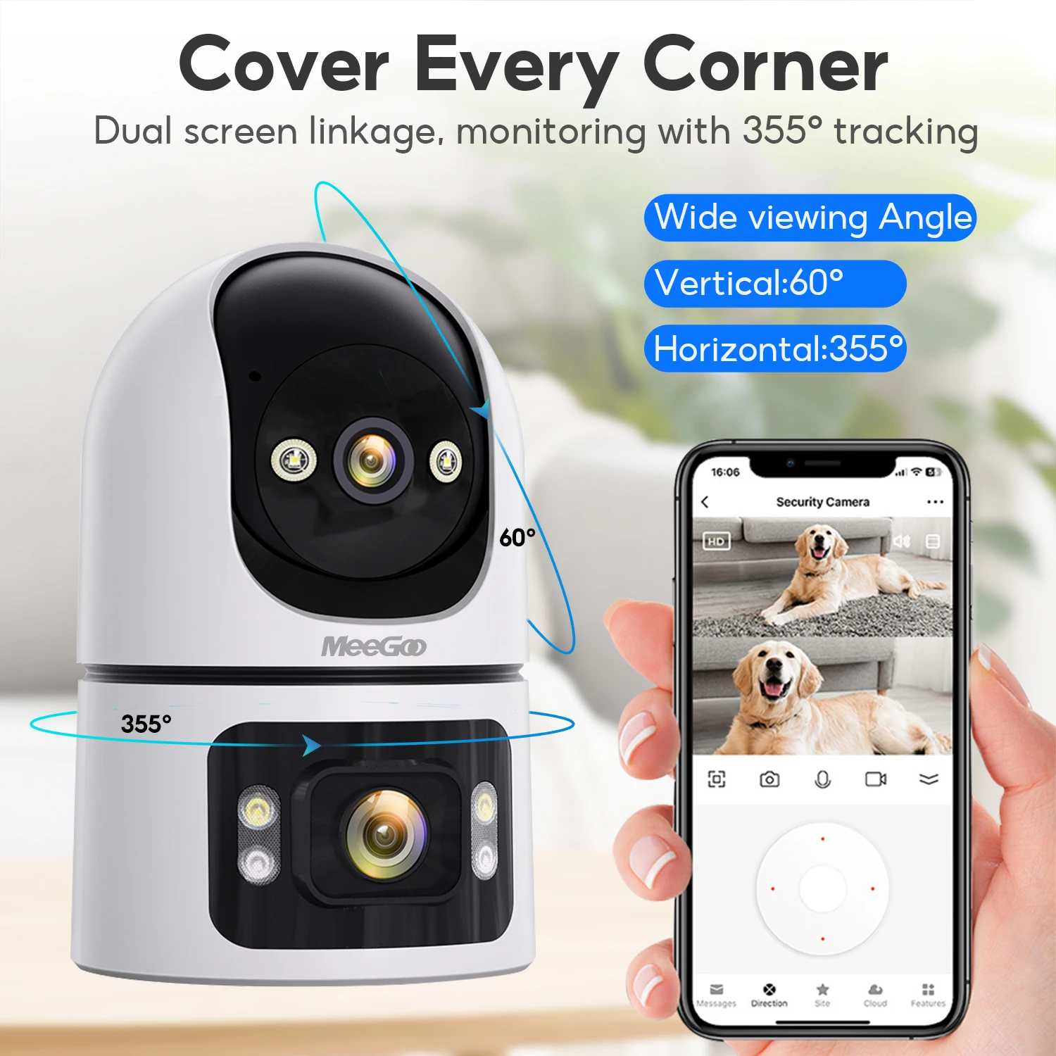 meegoo-cm15-3mp-デュアルレンズ-wifi-屋内-ptz-カメラ、10m-ir-フルカラーナイトビジョン、ai-人間追跡、双方向オーディオ、cam180-アプリ