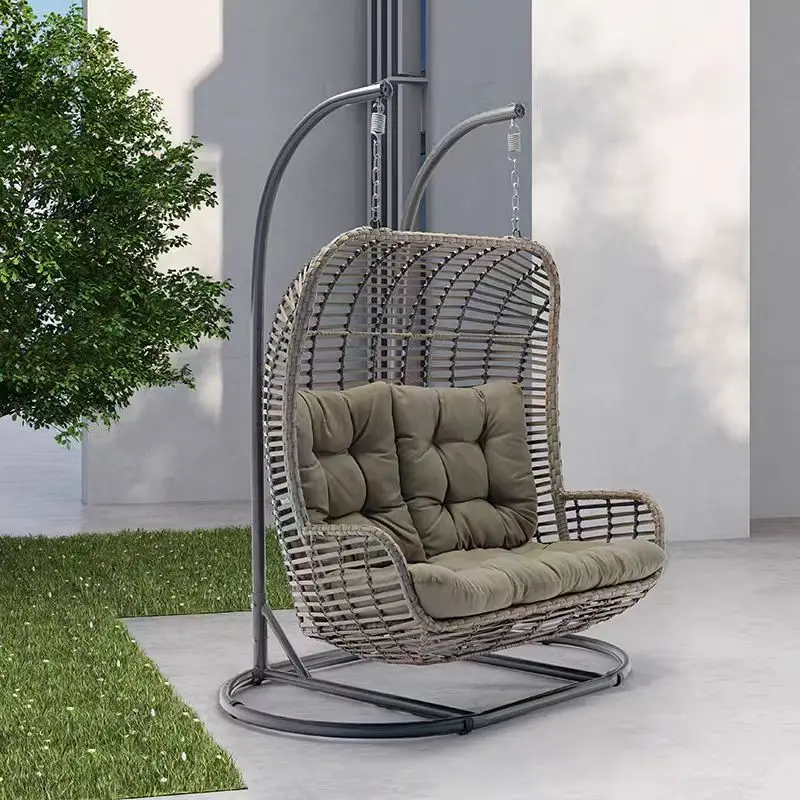 Modern egg-shaped rattan outdoor swing chair waterproof seat cushion, suitable for 2 people, suitable for terraces, balconies