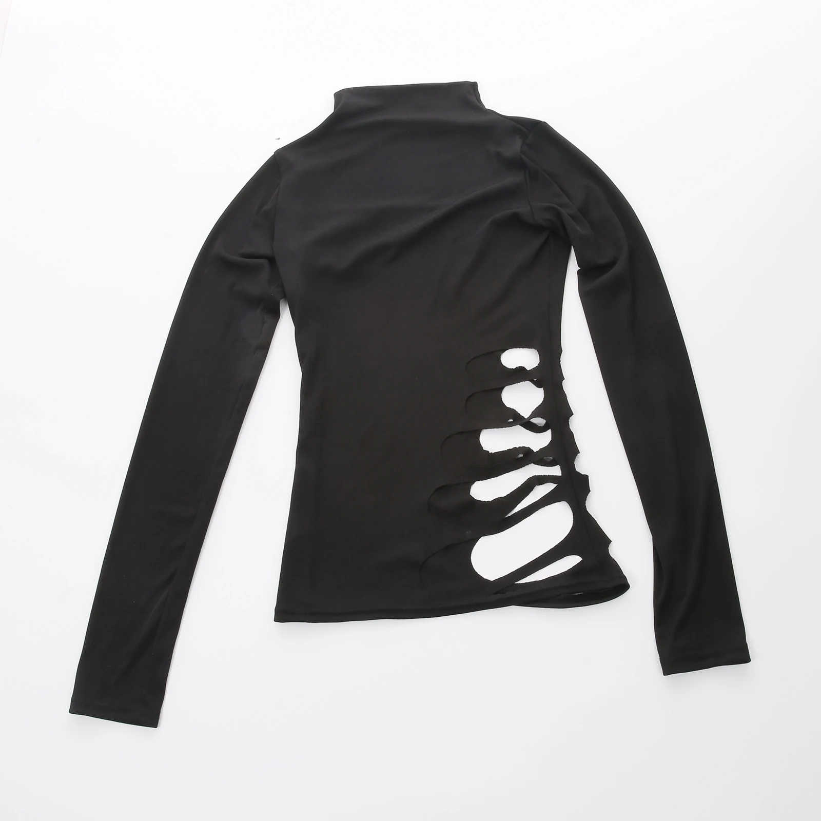 Herren Sommer T-Shirt Langarm-Oberteil mit Halbkragen, Sexy Muskel-Shirt, Figurbetontes T-Shirt mit Seitenschlitz und Rissen, Slim Fit für Herbst – Detail 7