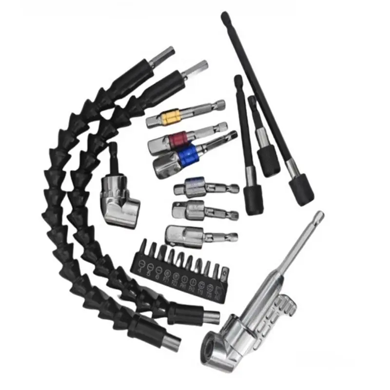 accessoire-de-percage-a-angle-droit-ensemble-de-23-embouts-d'extension-flexibles-pour-perceuse-douilles-universelles-et-adaptateurs-inclus