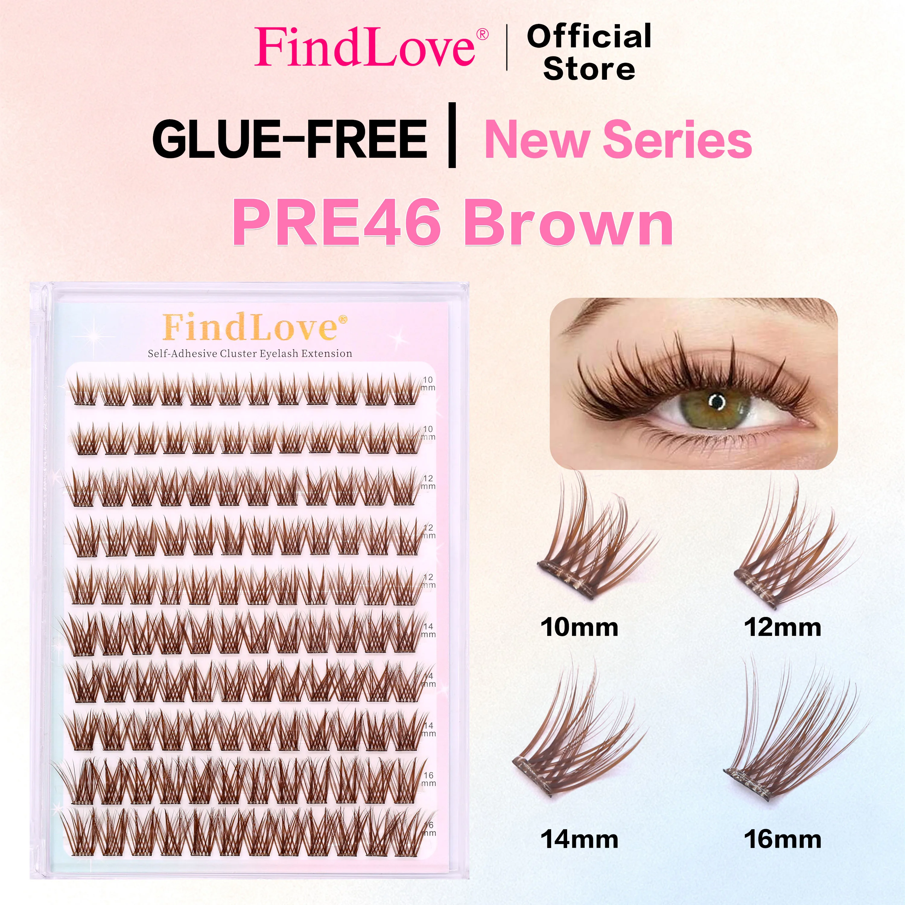 Braune Farbe, beliebte, hochwertige, selbstklebende Wimpernverlängerung, 3–4 Mal, wiederverwendbar, handgefertigt, große Kapazität, vergrößertes Doppelauge – Detail 1