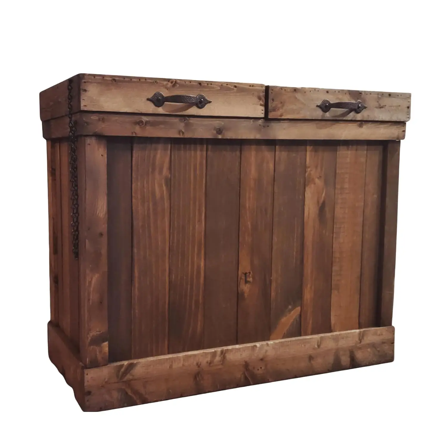 13 Gallon Double Sided Rustic Farmhouse Wood Trash Can and Recycling Bin, 14in x 28in x 24in, Dark Walnut, Concealed Garbage Can