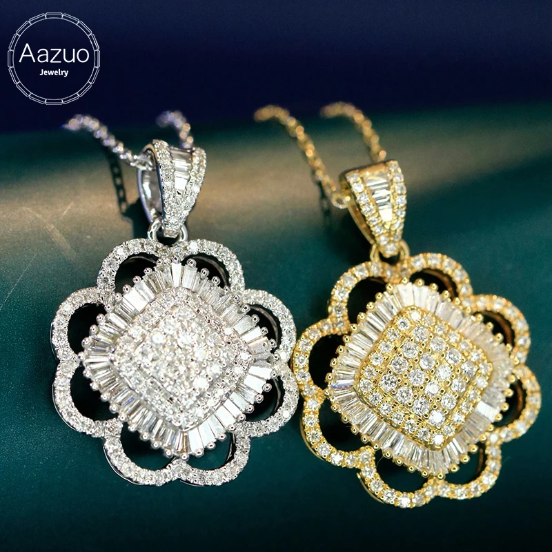 Aazuo Real 18K Solid White Gold Yellow Gold Natrual Diamonds 0.62ct Flower Necklace For Women Perfect for Special Occasions 45CM