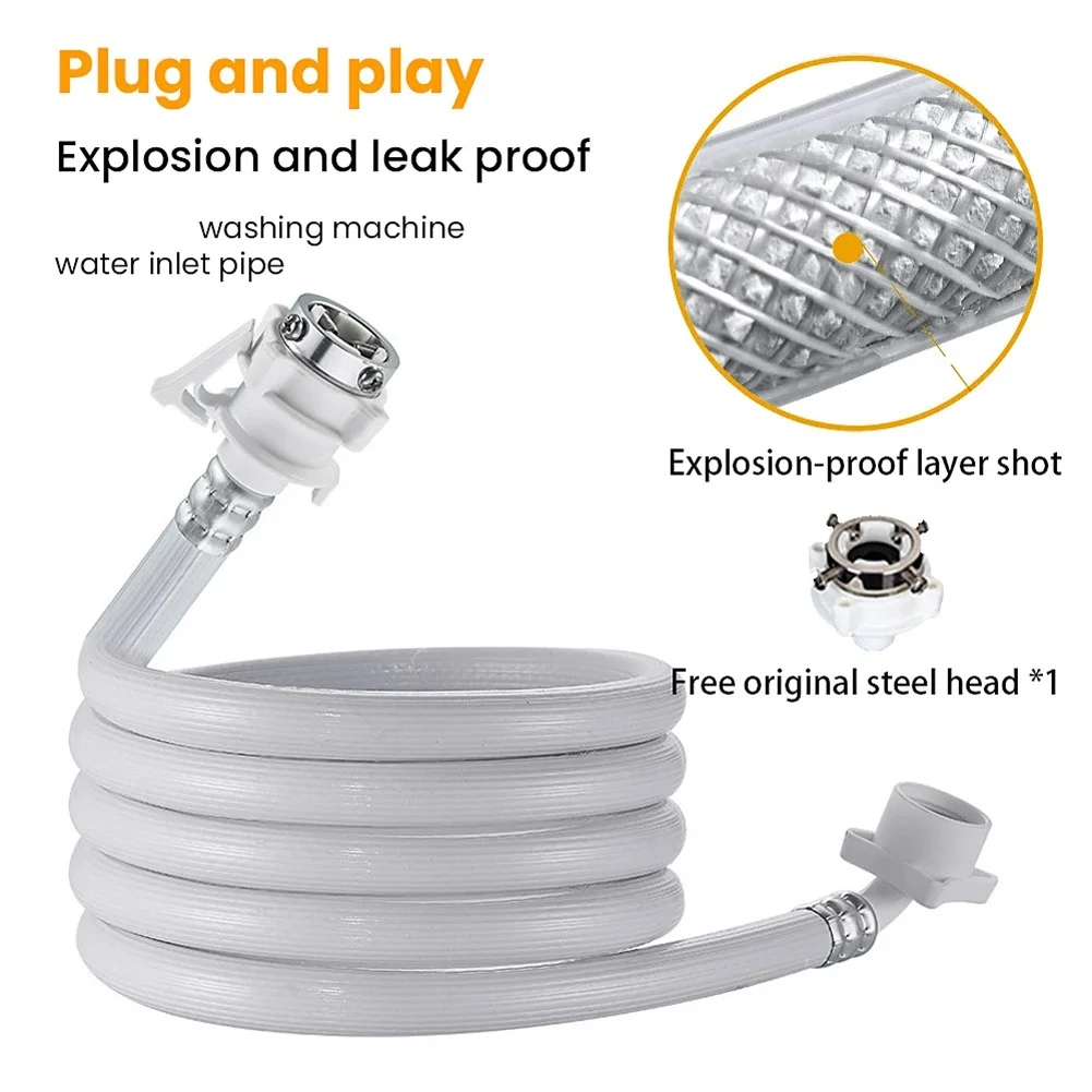 Washing Machine Water Inlet Pipe Extension Hose 0.6m White Flexible Leak Proof Connector For Home Appliance Parts
