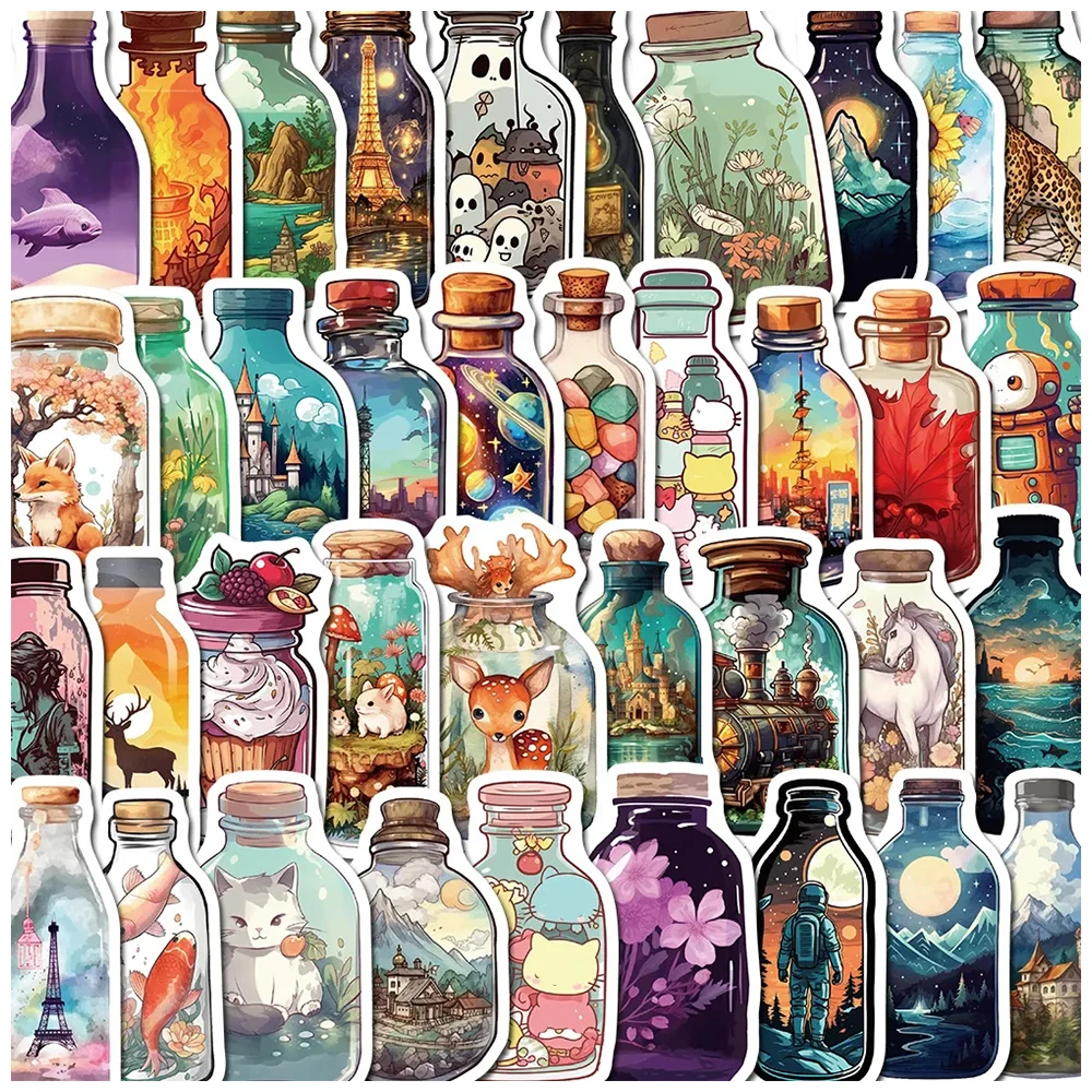 10/30/50pcs Kawaii Anime Bottle World Graffiti Stickers Aesthetic DIY Scrapbook Suitcase Phone Cute Cartoon Decals Decoration