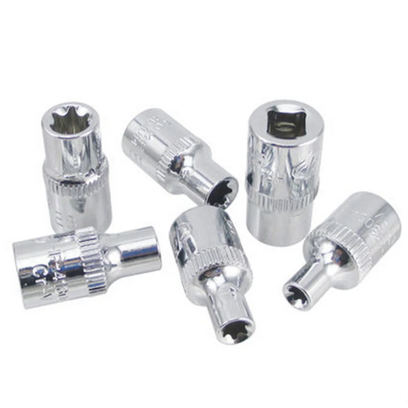 6Pcs 1/4 Ratchet Socket Set Torque wrench Torx Star Female Socket Adapter E Socket Driver Joint Hand Tools E4 E5 E6 E7 E8 E10