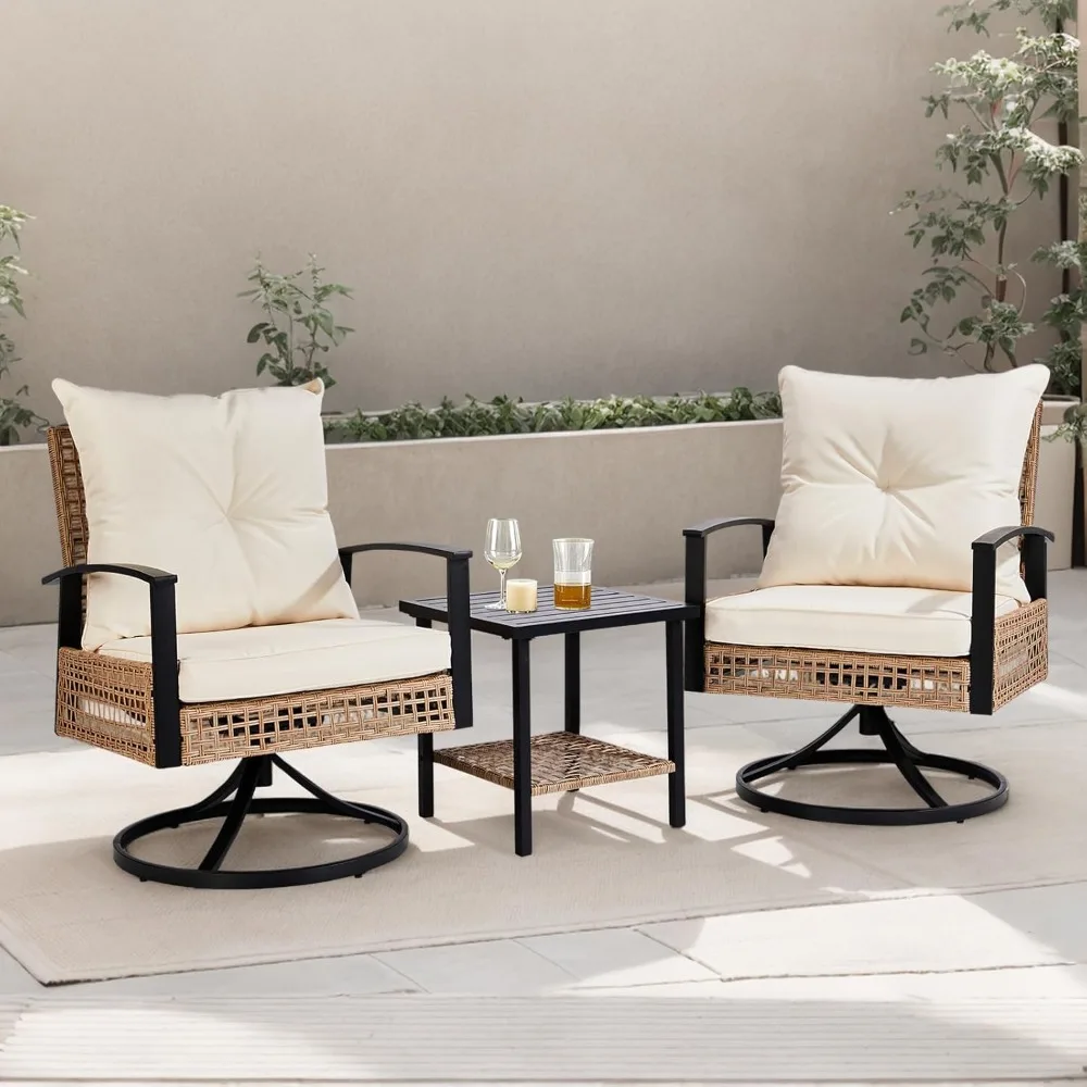 

"Outdoor Swivel Rocker Patio Set with Wicker Bistro Chairs and Coffee Table"