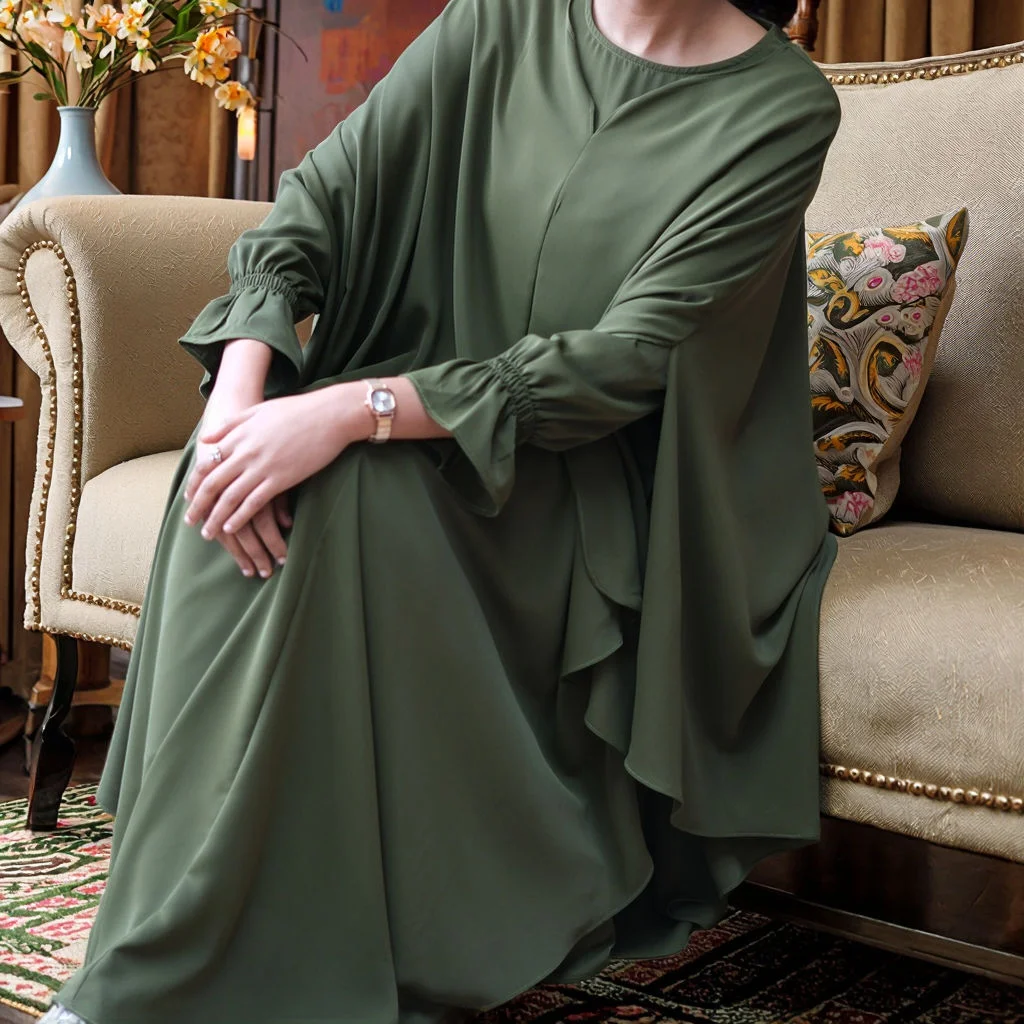 

2025 Eid Abaya Muslim Women Nida Dress and Cape 2 Piece Abayas Set Islam Clothing Ensembles Ramadan Dubai Kaftan Kebaya Jalabiya