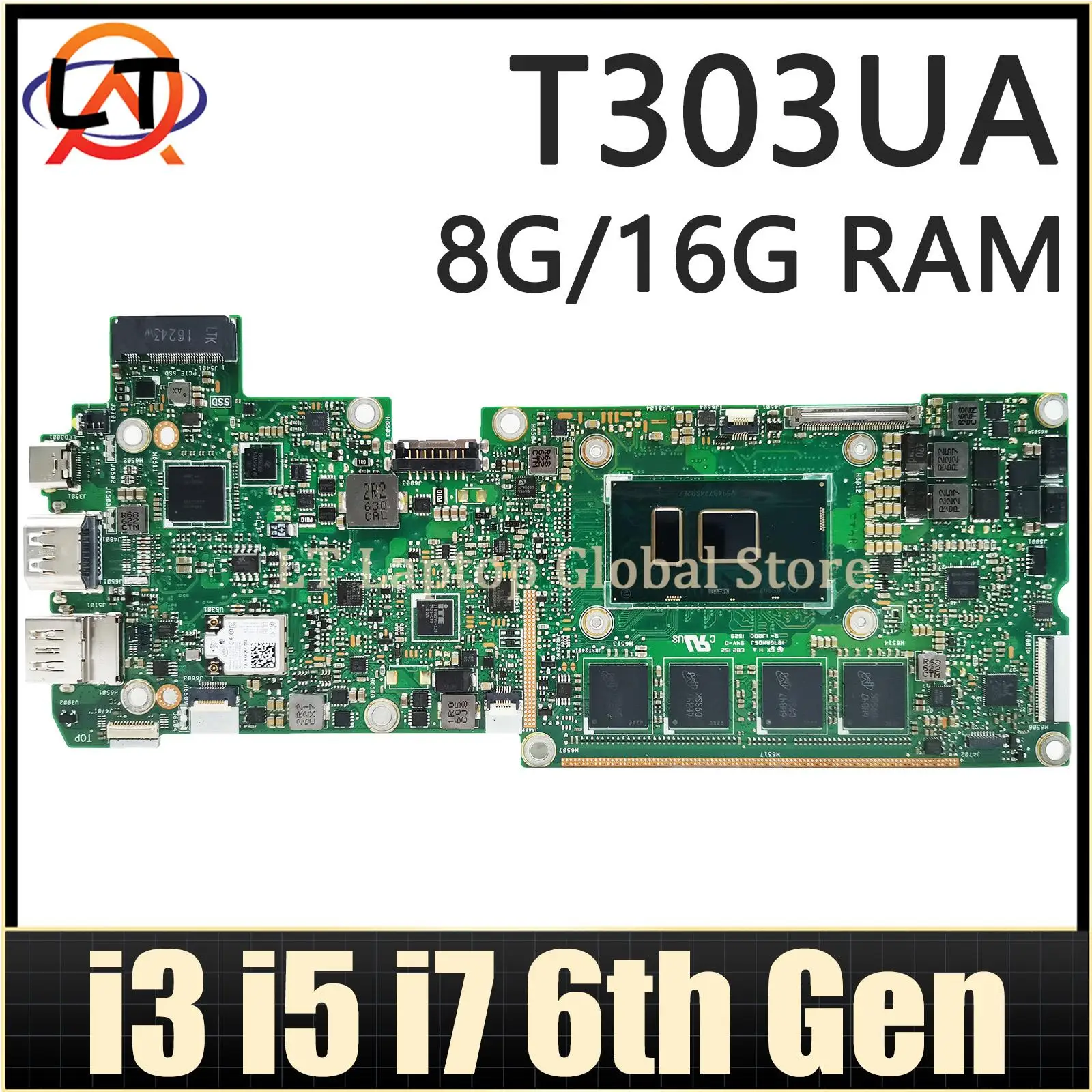 

T303U Mainboard For ASUS Transformer 3 Pro T303UA T303 Laptop Motherboard I3 I5 I7 6th Gen CPU 4GB/8GB/16GB-RAM