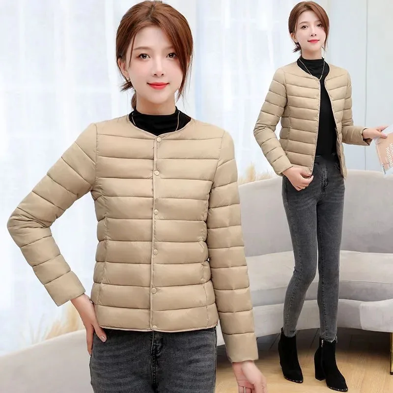 Women Lightweight Down Cotton Jackets 2025 New Collarless Ultralight Quilted Padded Parkas Autumn Winter Thick Warm Outerwear