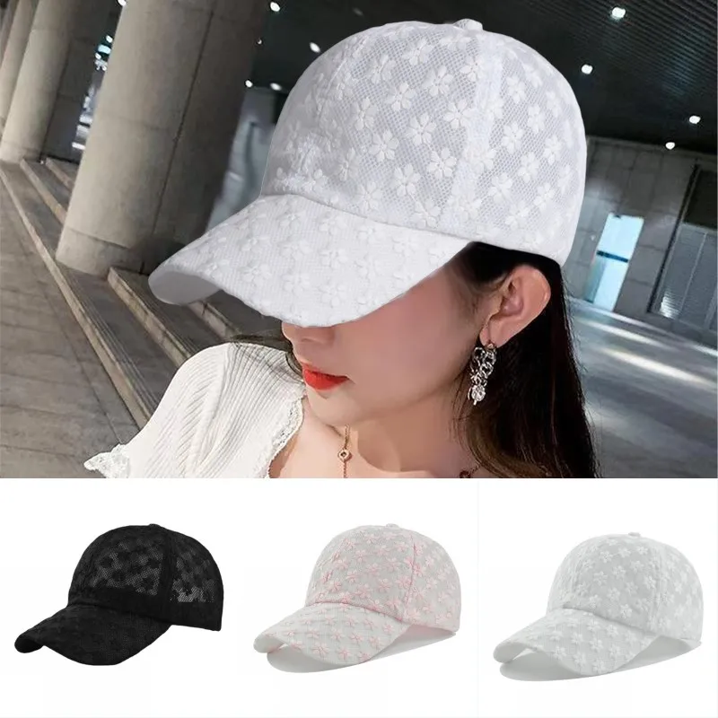 Summer Women Girl Lace Embroidery Flower Baseball Cap Breathable Ultra-Thin Quick Drying  Hollow Out Floral  Boho Beach Sun Hat