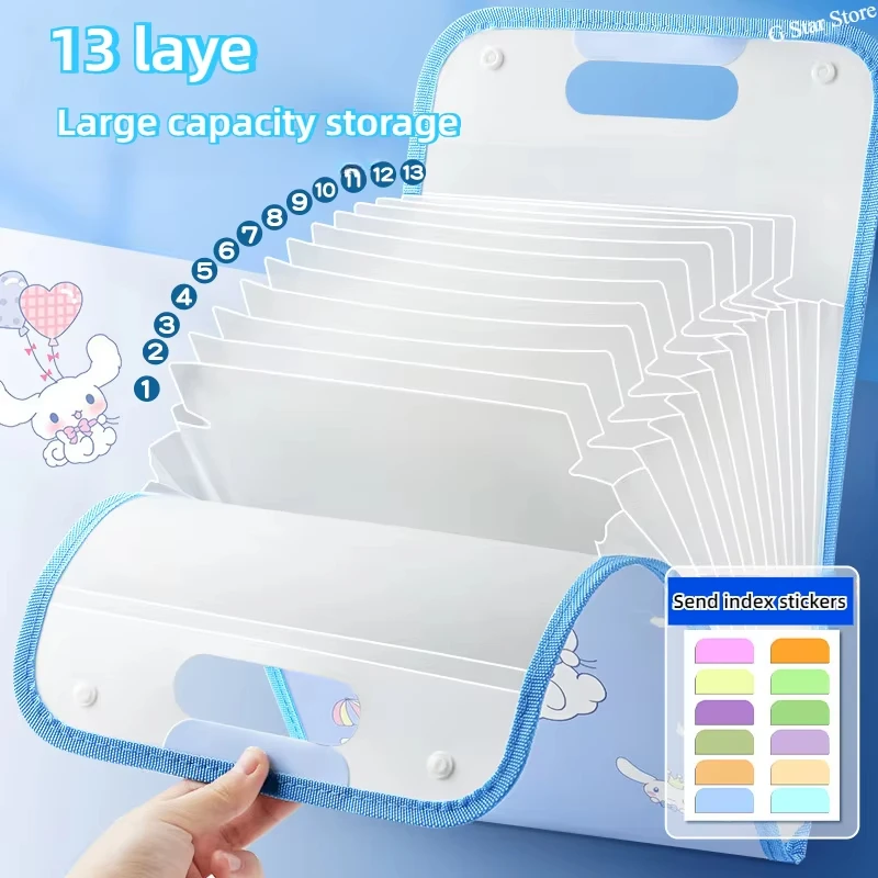 Sanrio Kuromi A4 Folder Storage Bag Cinnamoroll 13 Layers Document Folder Portable Large Capacity File Organizer Supplies Gifts