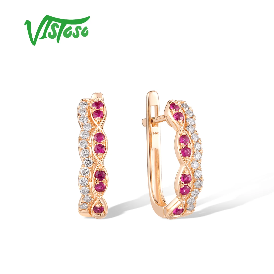 VISTOSO Real 14K 585 White Rose Yellow Gold Earrings For Women Sparkling Diamonds Gorgeouse Trendy Fashion Gifts Fine Jewelry