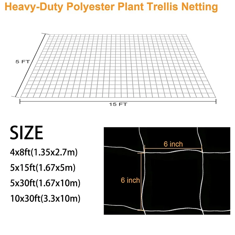 Garden Trellis Netting Abrasion Heavy Duty Polyester Climbing Net for Plants Tomato Vegetables Outdoor Gardening Accessories