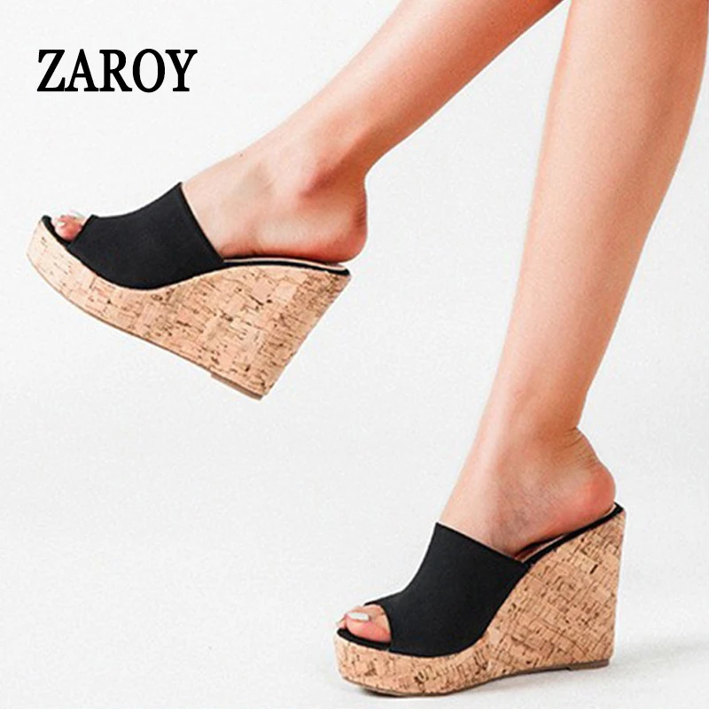 

ZAROY Женские летние шлепанцы на платформе с толстой подошвой и открытым носком, размеры 36-43, с эффектом дерева, на танкетке, для вечеринок