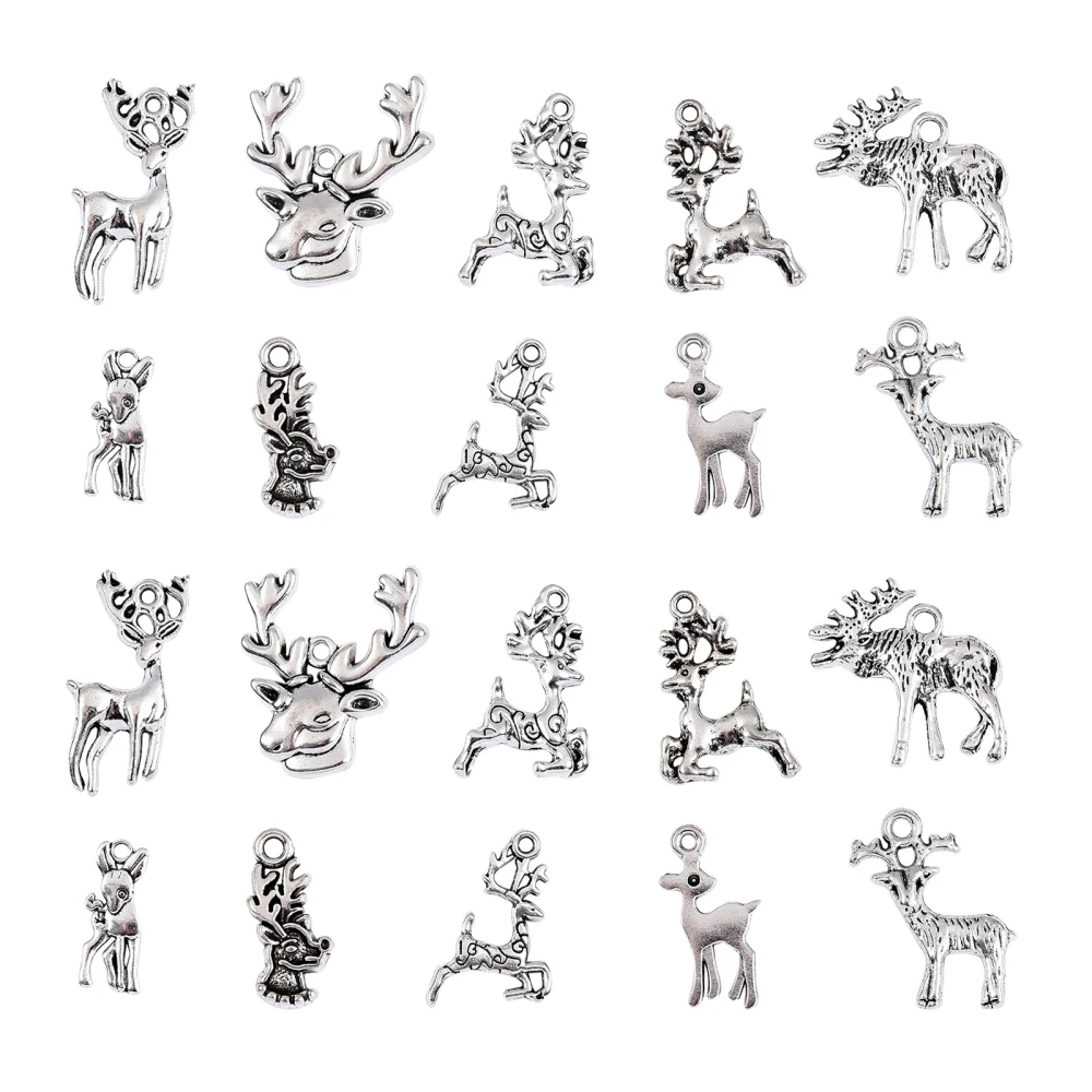 

100pcs Antique Silver Charms 10 Styles Christmas Animals Charms Vintage Deer Charms for Jewelry Making Bracelets Crafts Necklace