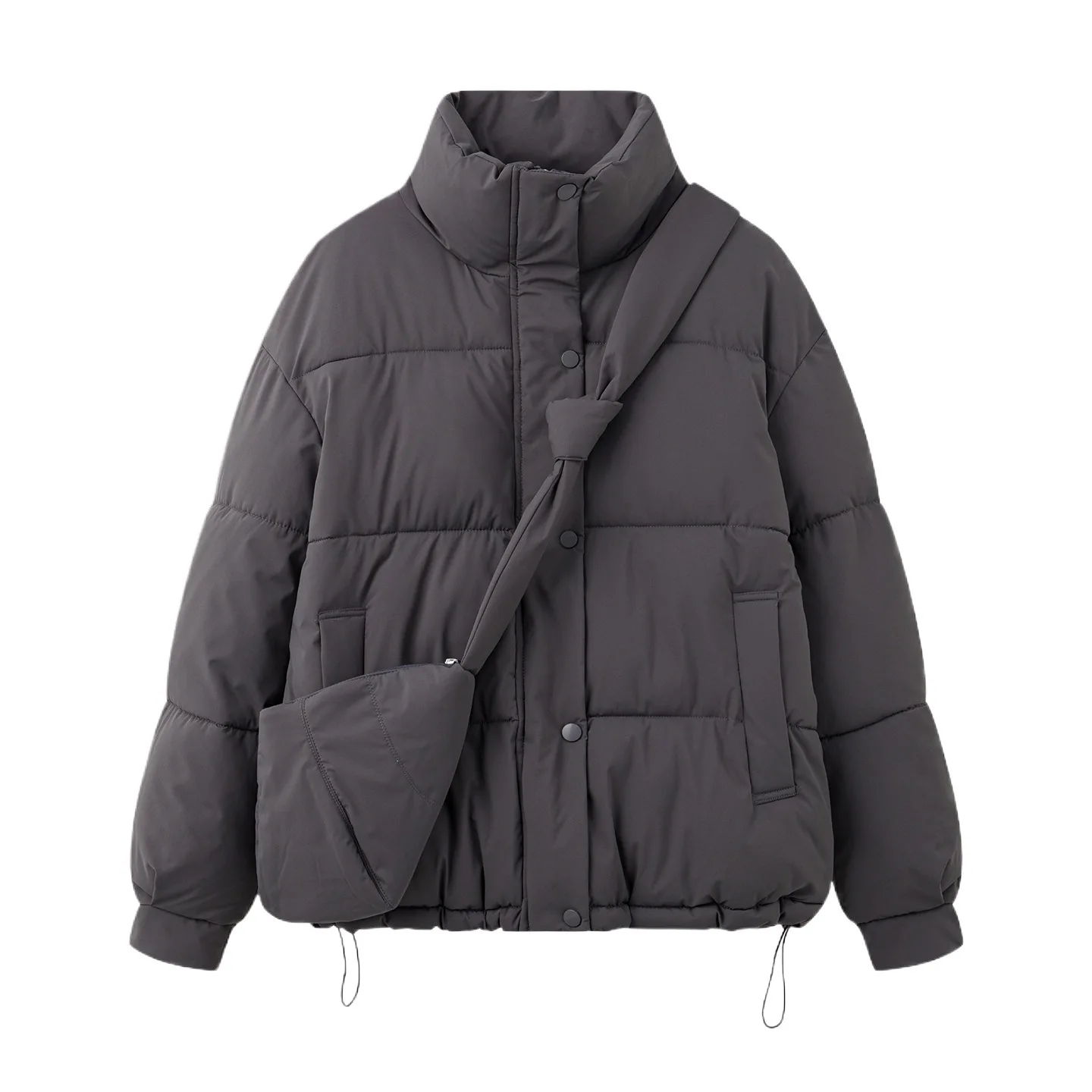 جديد الوقوف طوق بلون المرأة معطف الشتاء الكورية بسيطة طويلة الأكمام سترة دافئة مع حقيبة عارضة أزياء رشاقته معطف