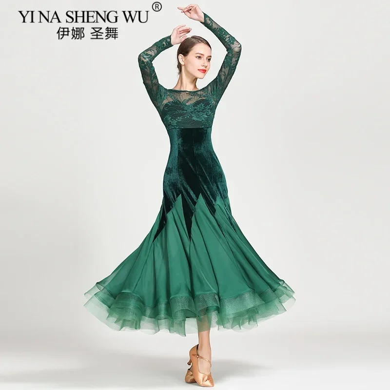 Robe Flamenco en velours et dentelle rouge pour femmes, Costume de danse de salle de bal espagnole en queue de poisson, robe de valse élégante, vêtements de Performance formelle