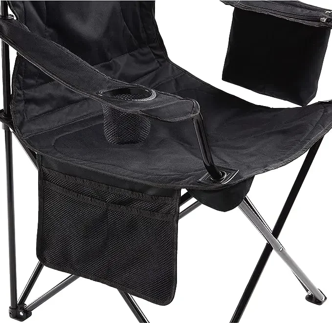 Portable Fully Cushioned Camping Chair with 4 Can Cooler, Foldable Design, Beach Tailgate Sports Events, Includes Carrying Bag