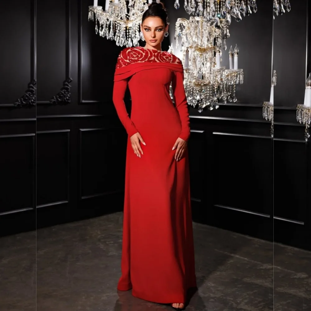 

Customized Intricate Matching Jersey Sequined Pleat A-line Scoop Neck Long Dresses Bespoke Occasion Classic