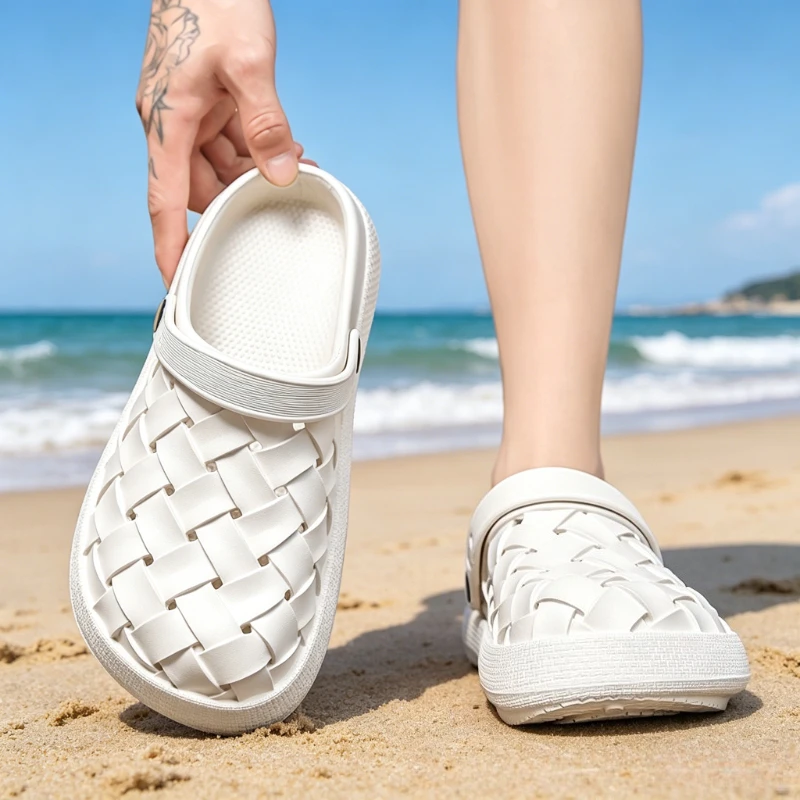 YUYIN Mens Sandals Fashion Braided Upper EVA Clogs for Men Lightweight Anti-skid Beach Shoes Closed-toe Slippers for Men New