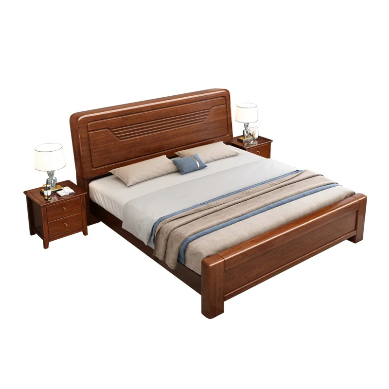

Chinese solid wood gold silk double bed 1.8 meters modern simple light luxury economic master bedroom marriage