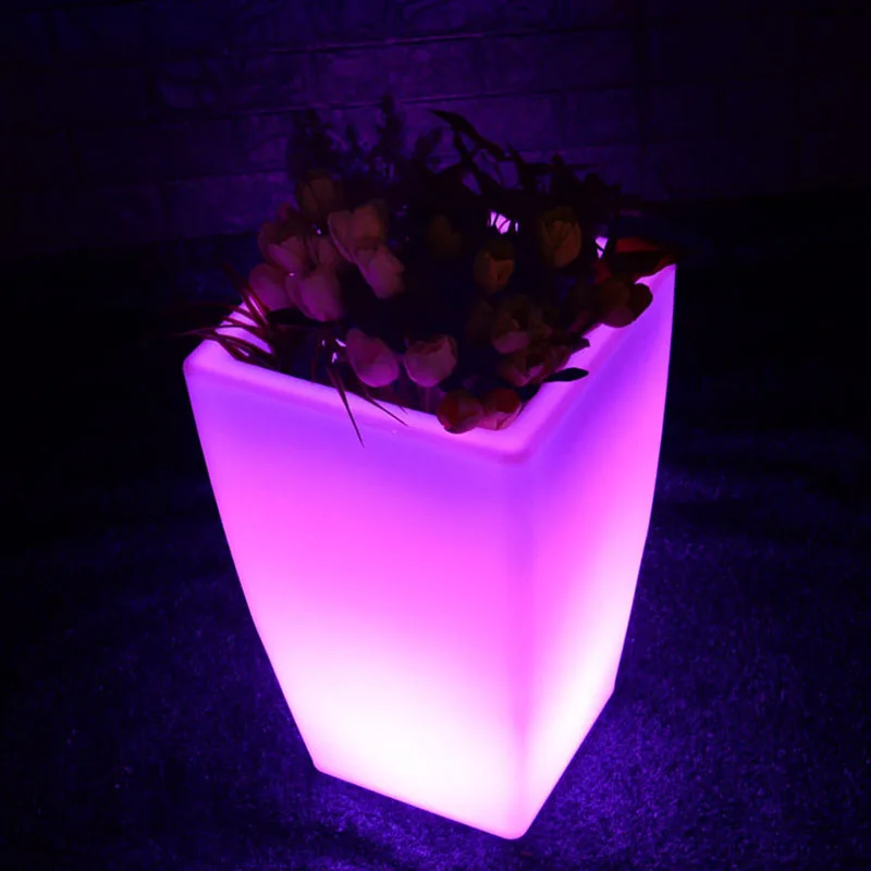 Direct Charging Luminous Square Floor Flowerpot 30*40*55cm Home Garden Supplies Pots Planters PE Plastic Waterproof Decor Light