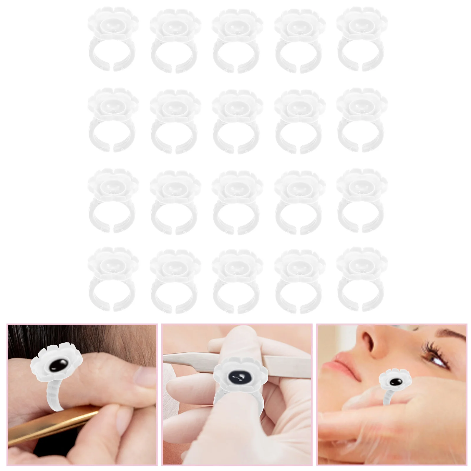 100 Pcs Eyelash Extension Supplie Glue Cup Tattoos Pigment Ring Volume Heart Rings for