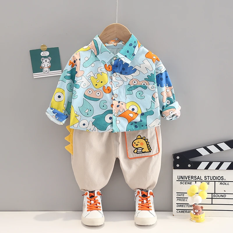 New Spring Baby Boys Clothing Formal Infant Gentleman Printe Shirt Pants 2Pcs/Set Kids Clothess Cotton Children Strips Suits Set