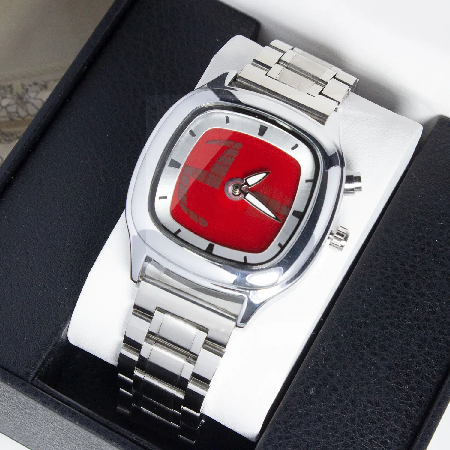 Red Quartz Watch Color Square Y2K Pointer Number Dual Display Steel Personalize Hot Watches Men Business Dynamic Design Clcok